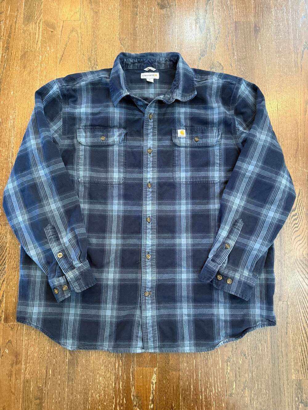 Carhartt Original Fit Plaid Heavyweight Flannel Shirt Blue XL
